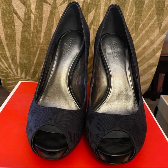 Coach Black Aldis Black Peep-Toe Platform Stiletto Heels - Picture 2 of 6